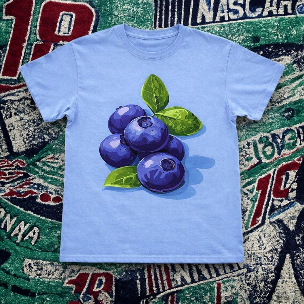 Y2K Cute Blueberry Graphic Tee Light Blue Unisex